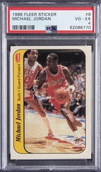 1986/87 Fleer Stickers #8 Michael Jordan Rookie Card – PSA VG-EX 4